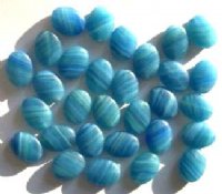 30 12x9mm Matte Medium Blue Marble Flat Oval Beads